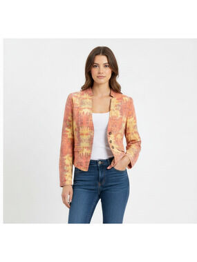 Free People Lightweight Jacket Blazer Womens 6 Tie Dye Colorful Abstract Artsy